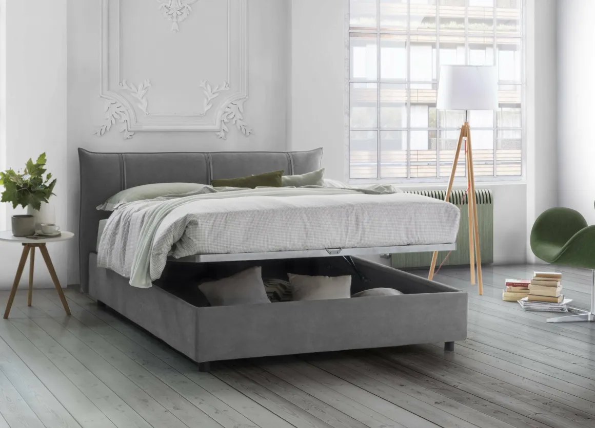 Letti Matrimoniali|Letti Contenitore > Dmora Letto matrimoniale contenitore 175x215cm salvaspazio - Aishia Grigio