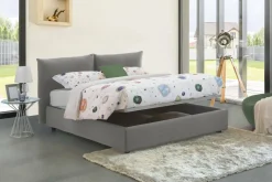 Letto matrimoniale contenitore grigio 190x215cm rivestito in tessuto - Alizarin