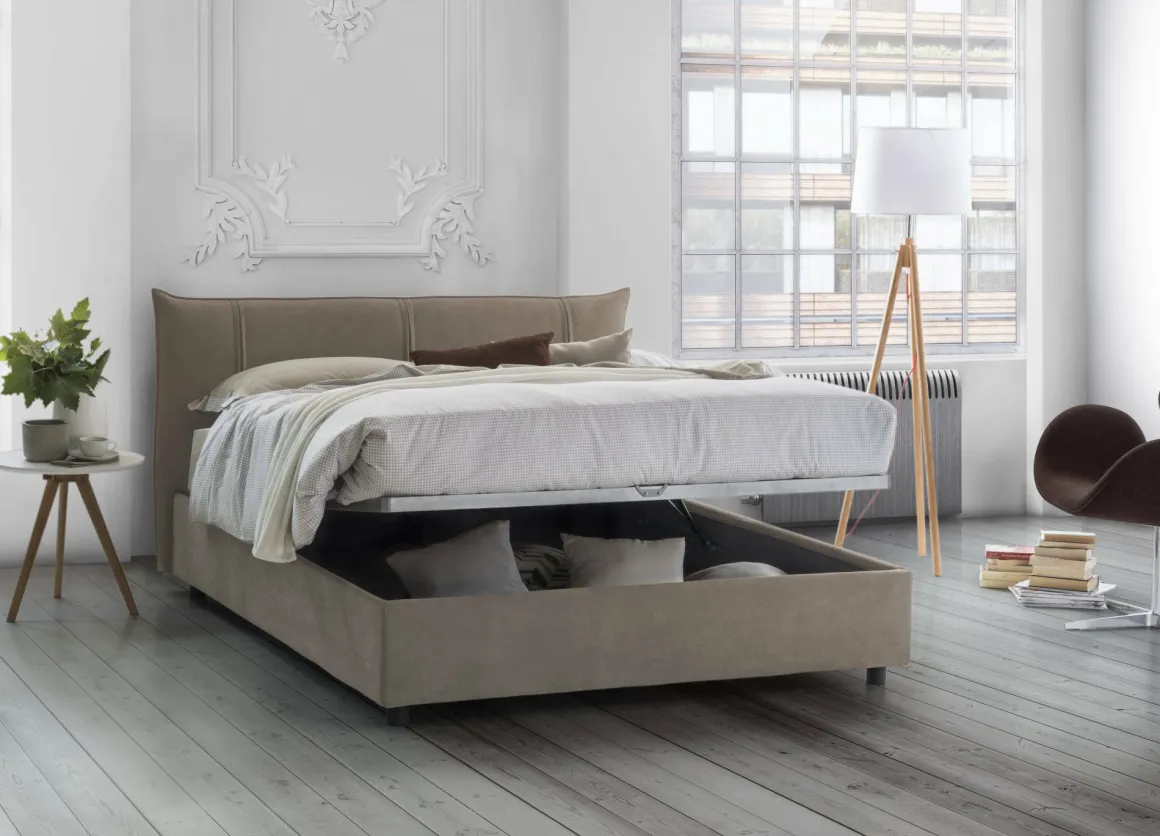 Letti Matrimoniali|Letti Contenitore > Dmora Letto matrimoniale contenitore tortora 175x205cm imbottito - Nessuna Grigio