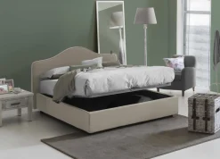 Letto matrimoniale contenitore tortora 175x205cm rivestimento in tessuto - Abigael