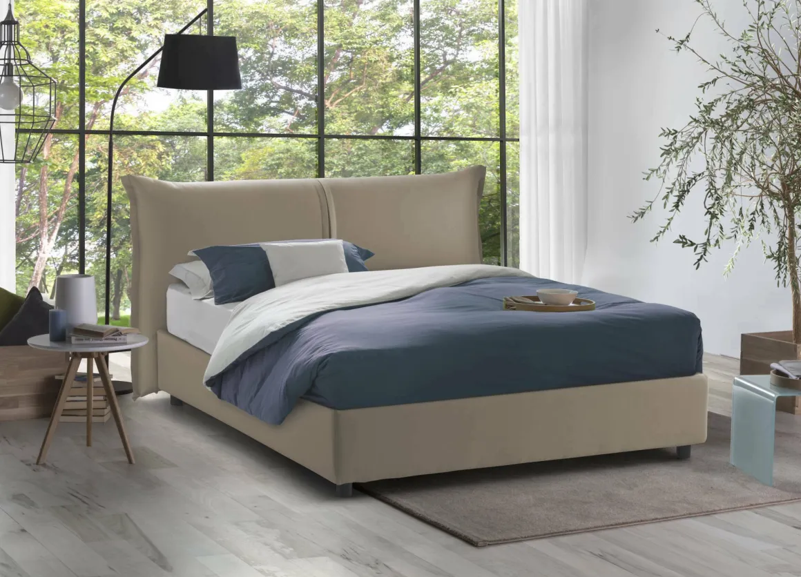 Letto matrimoniale contenitore tortora 175x215cm accogliente - Aldus
