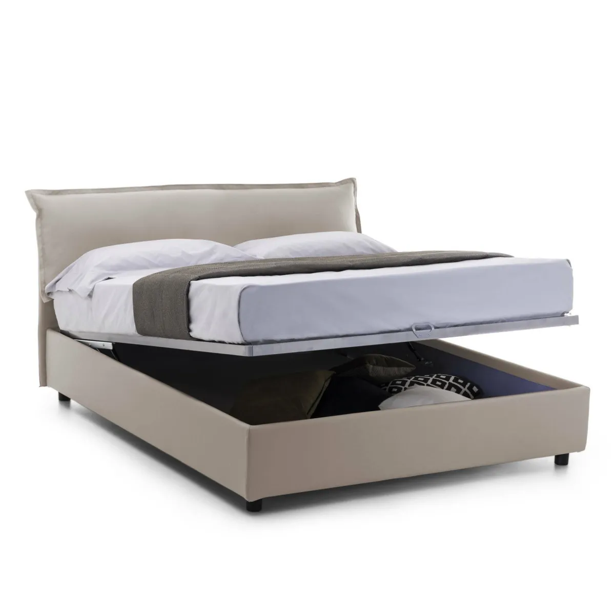 Letti Matrimoniali|Letti Contenitore > Dmora Letto matrimoniale contenitore tortora 175x215cm comodo - Aishia Grigio Tortora
