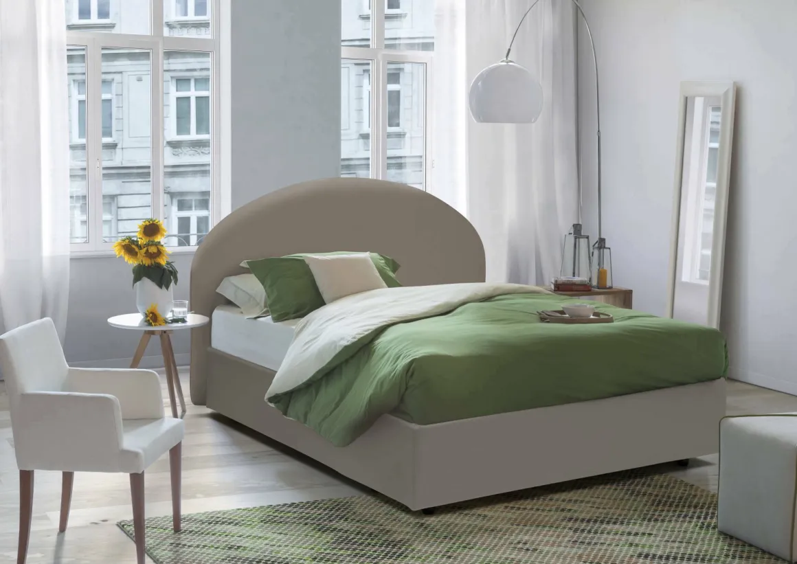 Letto matrimoniale contenitore tortora 175x215cm con testiera arrotondata - Ayur