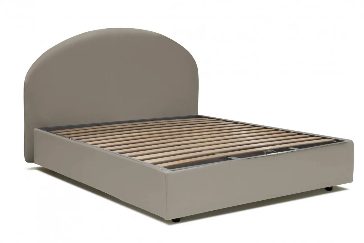 Letto matrimoniale contenitore tortora 175x215cm con testiera arrotondata - Ayur