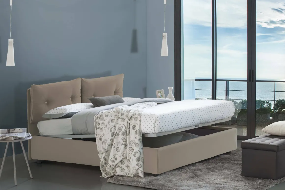 Letti Matrimoniali|Letti Contenitore > Dmora Letto matrimoniale contenitore tortora 175x215cm elegante - Alborella Grigio Tortora