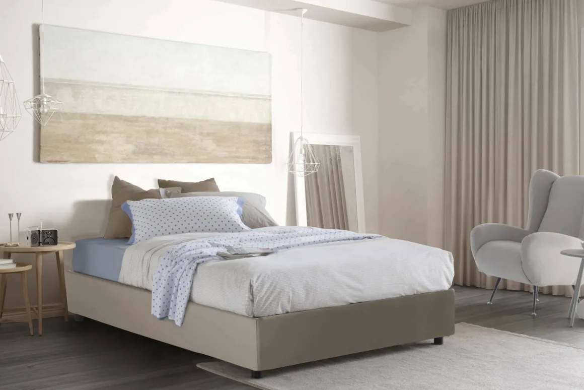 Letto matrimoniale contenitore tortora 175x215cm funzionale - Abbas