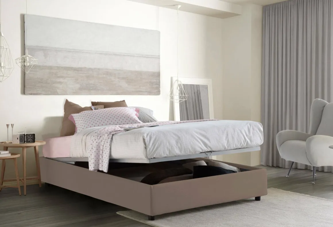 Letti Matrimoniali|Letti Contenitore > Dmora Letto matrimoniale contenitore tortora 175x215cm rivestito in ecopelle - Acrab Grigio