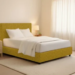 Letti Matrimoniali|Letti Contenitore > Dmora Letto Matrimoniale Sfoderabile Contenitore, Dimensione Materasso 160x190 cm - Issime Giallo Ocra
