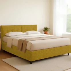 Letti Matrimoniali|Letti Contenitore > Dmora Letto Matrimoniale Sfoderabile Contenitore, Dimensione Materasso 160x190 cm - Lioni Giallo Ocra