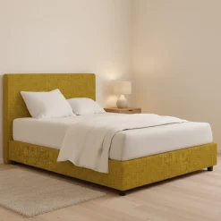 Letti Matrimoniali|Letti Contenitore > Dmora Letto Matrimoniale Sfoderabile Contenitore, Dimensione Materasso 160x200 cm - Melilli Giallo Ocra