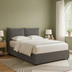 Letto Matrimoniale Grigio Antracite Sfoderabile Contenitore, Dimensione Materasso 160x190 cm Made in Italy - Calcio