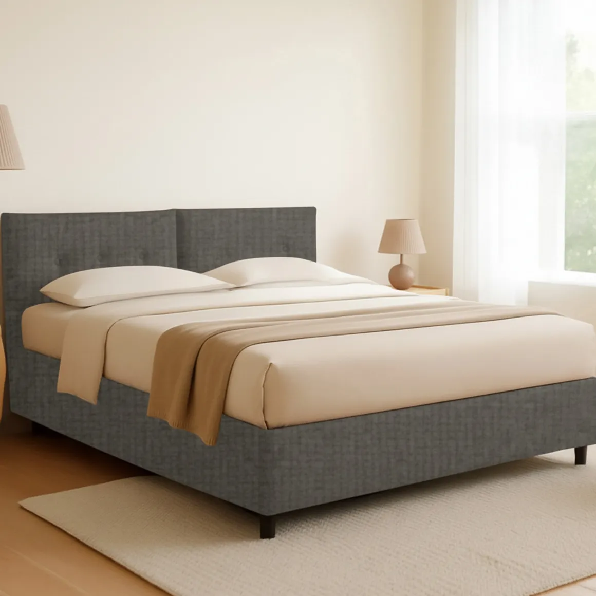 Letto Matrimoniale Grigio Antracite Sfoderabile Contenitore, Dimensione Materasso 160x190 cm Made in Italy - Levice