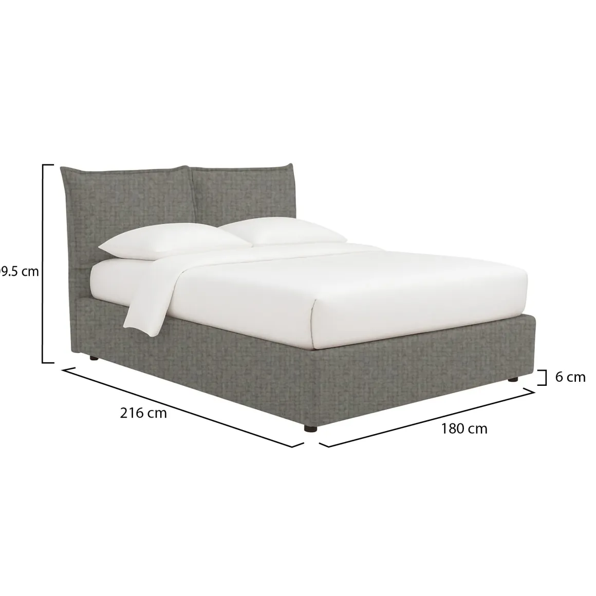 Letto Matrimoniale Grigio Cenere Sfoderabile Contenitore, Dimensione Materasso 160x190 cm - Calcio