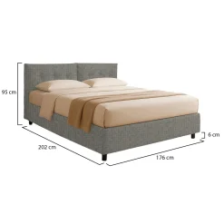 Letto Matrimoniale Grigio Cenere Sfoderabile Contenitore, Dimensione Materasso 160x190 cm - Levice