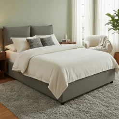 Letto Matrimoniale Grigio Cenere Sfoderabile Contenitore, Dimensione Materasso 160x190 cm - Riesi