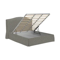 Letto Matrimoniale Grigio Cenere Sfoderabile Contenitore, Dimensione Materasso 160x190 cm - Turania