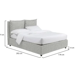 Letto Matrimoniale Grigio Chiaro Sfoderabile Contenitore, Dimensione Materasso 160x190 cm - Riesi
