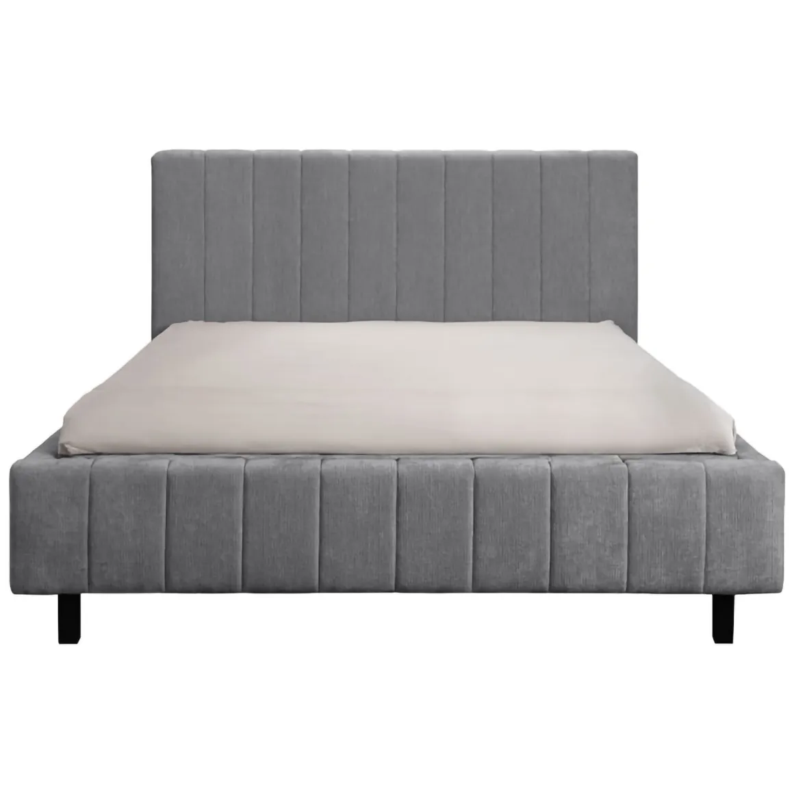 Letto Matrimoniale Grigio Dimensione Materasso 160x200 cm Testiera e Giroletto Imbottiti, Imbottito - Exmouth