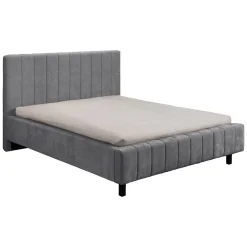 Letto Matrimoniale Grigio Dimensione Materasso 160x200 cm Testiera e Giroletto Imbottiti, Imbottito - Exmouth