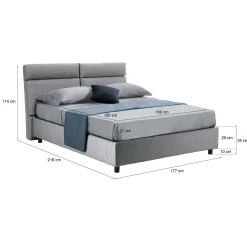 Letto Matrimoniale Grigio Materasso Incluso Sfoderabile, Contenitore Made in Italy - Asica