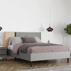 Letti Matrimoniali > Dmora Letto Matrimoniale Grigio Scuro Marrone Rovere Dimensione Materasso 180x200 cm Peso Supportato 200 kg, Matrimoniale - Banff Marrone Rovere, Grigio Scuro