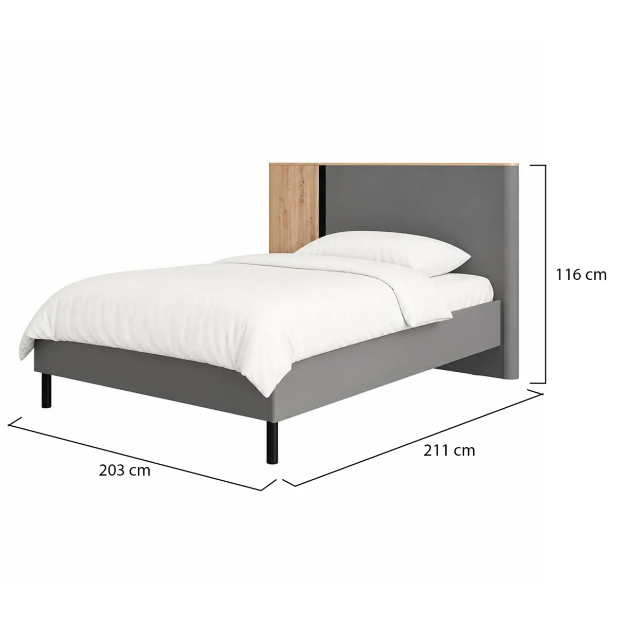 Letti Matrimoniali > Dmora Letto Matrimoniale Grigio Scuro Marrone Rovere Dimensione Materasso 180x200 cm Peso Supportato 200 kg, Matrimoniale - Banff Marrone Rovere, Grigio Scuro