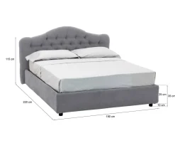 Letto Matrimoniale Grigio Sfoderabile Contenitore, Dimensione Materasso 160x200 cm Made in Italy - Aly