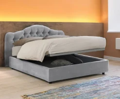 Letto Matrimoniale Grigio Sfoderabile Contenitore, Dimensione Materasso 160x200 cm Made in Italy - Aly