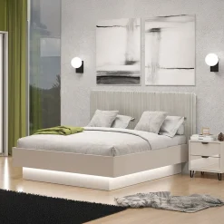 Letti Matrimoniali > Dmora Letto Matrimoniale Testiera Imbottita Effetto Velluto Imbottito, Dimensione Materasso 180x200 cm - Ragogna Grigio Tortora