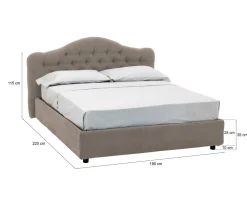 Letto Matrimoniale Grigio Tortora Sfoderabile Contenitore, Dimensione Materasso 160x200 cm Made in Italy - Aly