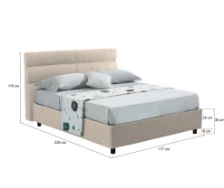 Letto Matrimoniale Grigio Tortora Sfoderabile Contenitore, Dimensione Materasso 160x200 cm Made in Italy - Briaglia
