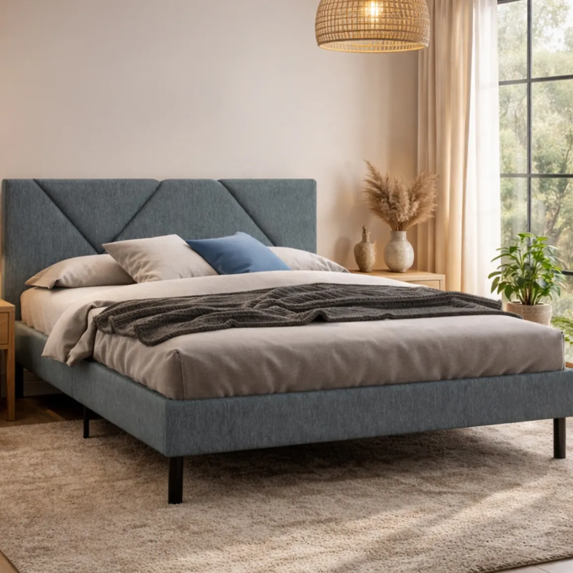 Letto matrimoniale grigio 169x204cm imbottito - Morpheus