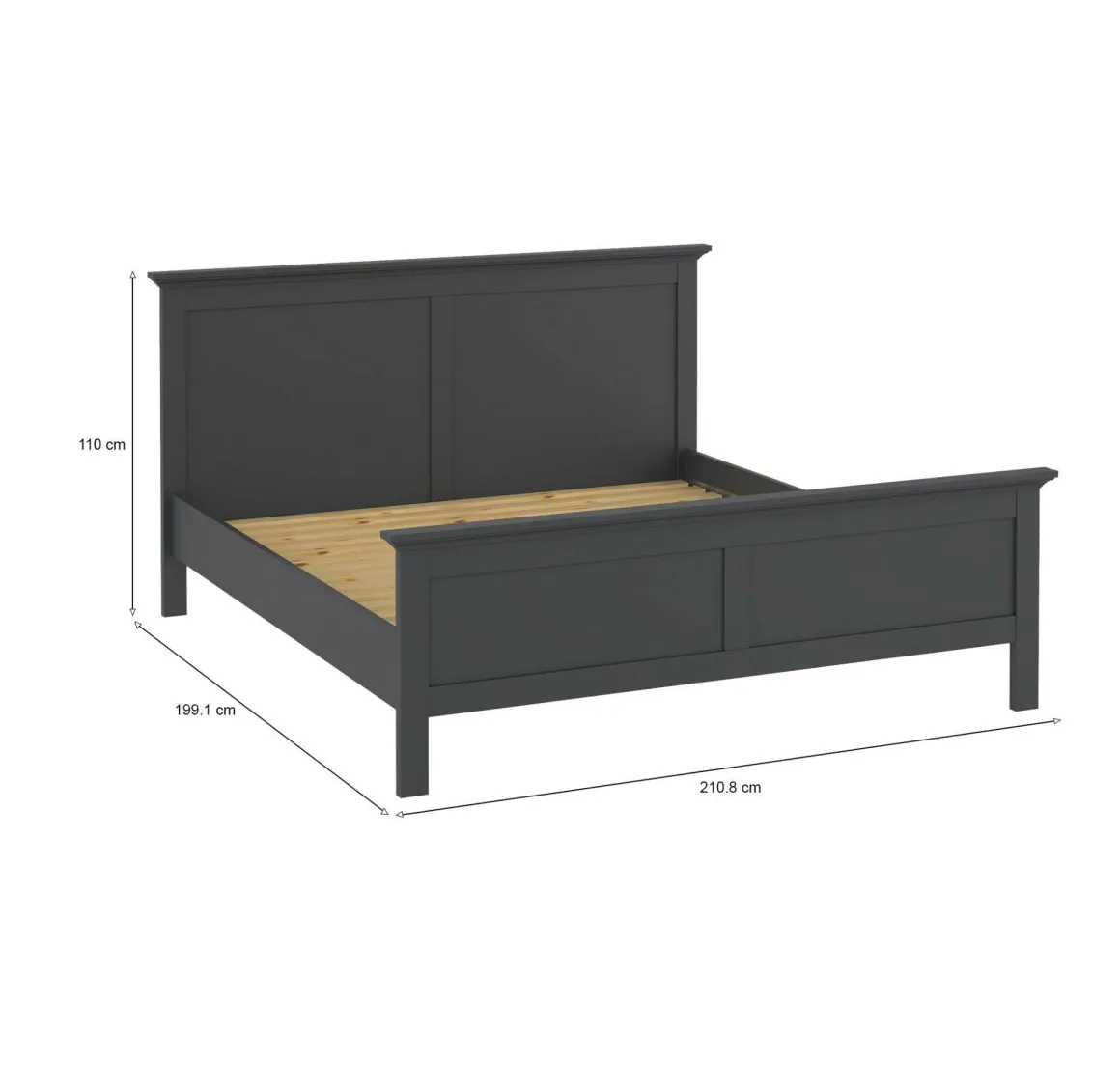 Letto matrimoniale grigio 199x210cm rete inclusa - Abies