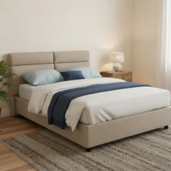 Letto Matrimoniale in Tessuto Grigio Tortora