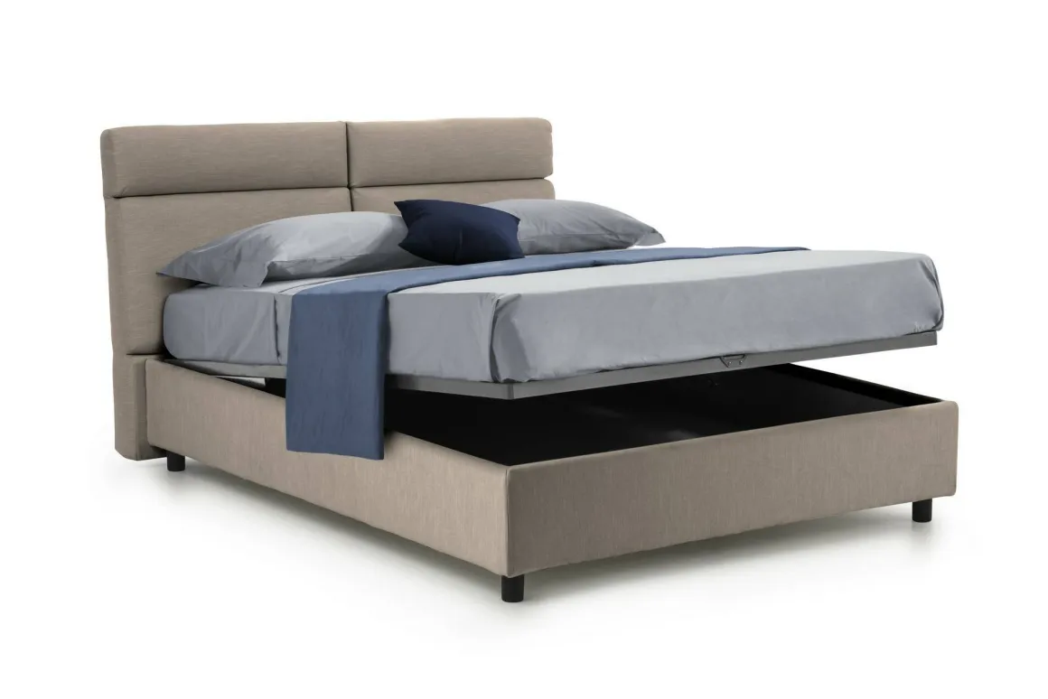 Letto Matrimoniale in Tessuto Grigio Tortora