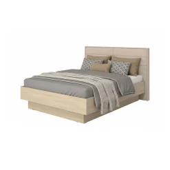 Letti Matrimoniali > Dmora Letto Matrimoniale Marrone Rovere Bianco Crema Testiera Imbottita Imbottito, Dimensione Materasso 180x200 cm - Circeo Bianco Crema, Marrone Rovere