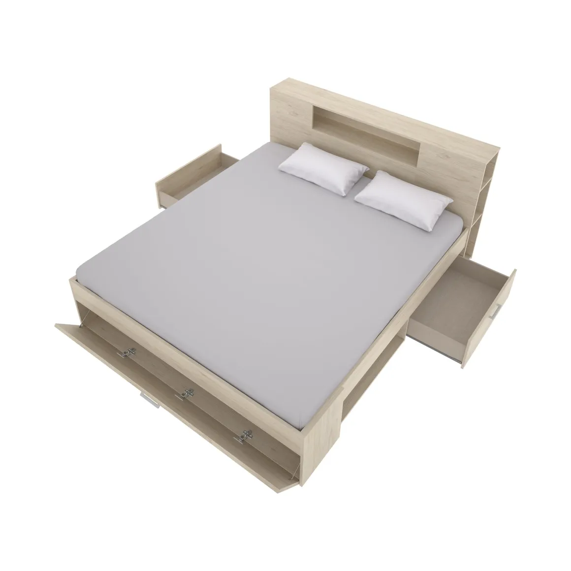 Letto Matrimoniale Marrone Rovere Contenitore Dimensione Materasso 160x200 cm, Peso Supportato 150 kg - Murlo