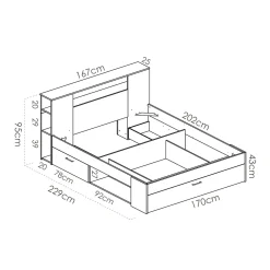 Letto Matrimoniale Marrone Rovere Contenitore Dimensione Materasso 160x200 cm, Peso Supportato 150 kg - Murlo