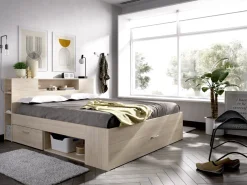 Letto Matrimoniale Marrone Rovere Contenitore Dimensione Materasso 160x200 cm, Peso Supportato 150 kg - Murlo