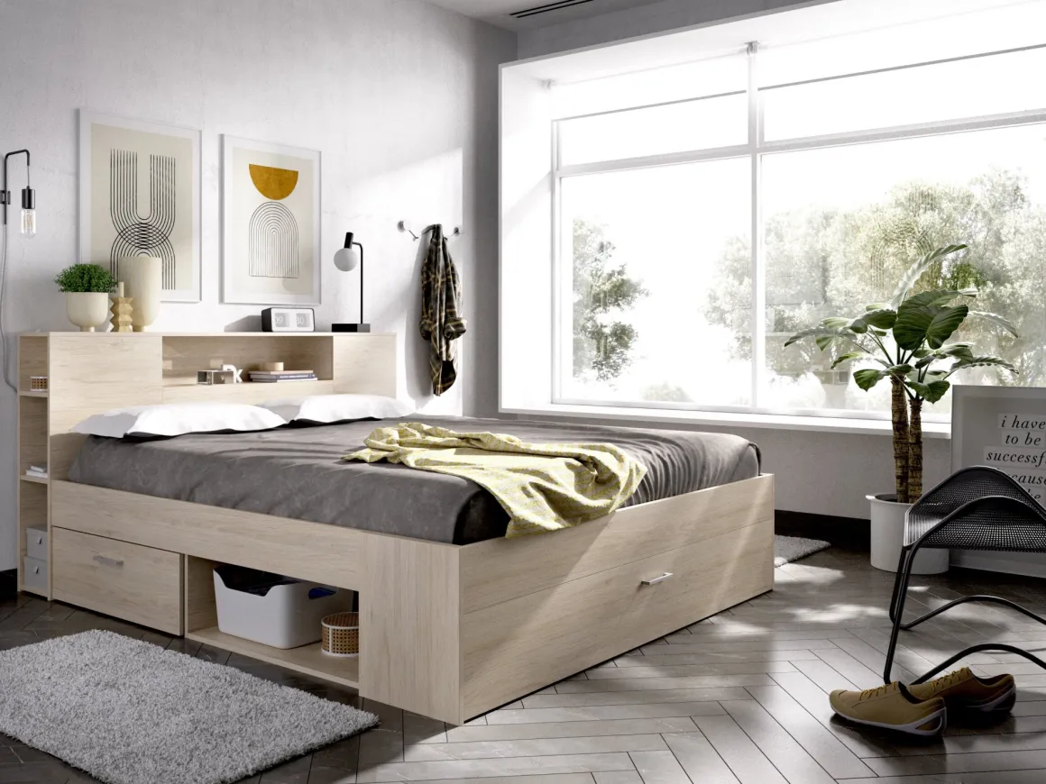 Letto Matrimoniale Marrone Rovere Contenitore Dimensione Materasso 160x200 cm, Peso Supportato 150 kg - Murlo