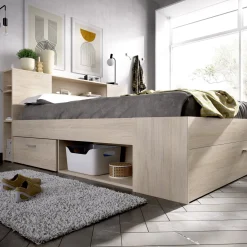 Letto Matrimoniale Marrone Rovere Contenitore Dimensione Materasso 160x200 cm, Peso Supportato 150 kg - Murlo