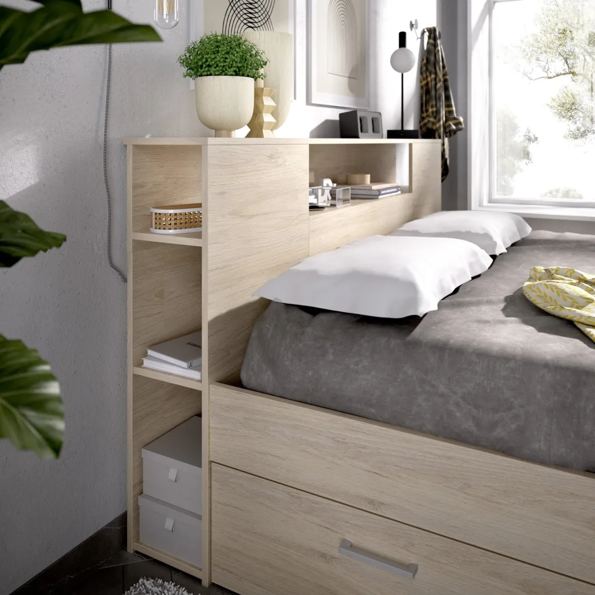 Letto Matrimoniale Marrone Rovere Contenitore Dimensione Materasso 160x200 cm, Peso Supportato 150 kg - Murlo