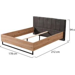 Letto Matrimoniale Marrone Rovere Nodi Nero Antracite Testiera Imbottita Imbottito, Dimensione Materasso 160x200 cm - Chiusa