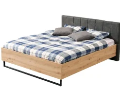 Letto Matrimoniale Marrone Rovere Nodi Nero Antracite Testiera Imbottita Imbottito, Dimensione Materasso 160x200 cm - Chiusa