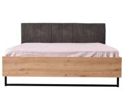Letto Matrimoniale Marrone Rovere Nodi Nero Antracite Testiera Imbottita Imbottito, Dimensione Materasso 160x200 cm - Chiusa