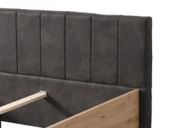 Letto Matrimoniale Marrone Rovere Nodi Nero Antracite Testiera Imbottita Imbottito, Dimensione Materasso 160x200 cm - Chiusa