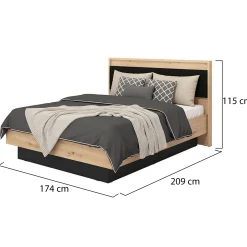 Letto Matrimoniale Marrone Rovere Nodi Nero Dimensione Materasso 160x200 cm Imbottito, Testiera Imbottita - Filogaso