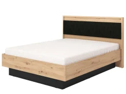Letto Matrimoniale Marrone Rovere Nodi Nero Dimensione Materasso 160x200 cm Imbottito, Testiera Imbottita - Filogaso