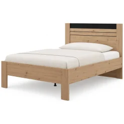 Letto Matrimoniale Marrone Rovere Nodi Nero Dimensione Materasso 160x200 cm Testata Dettaglio Rigato, Peso Supportato 200 kg - Kabale