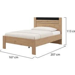 Letto Matrimoniale Marrone Rovere Nodi Nero Dimensione Materasso 160x200 cm Testata Dettaglio Rigato, Peso Supportato 200 kg - Kabale